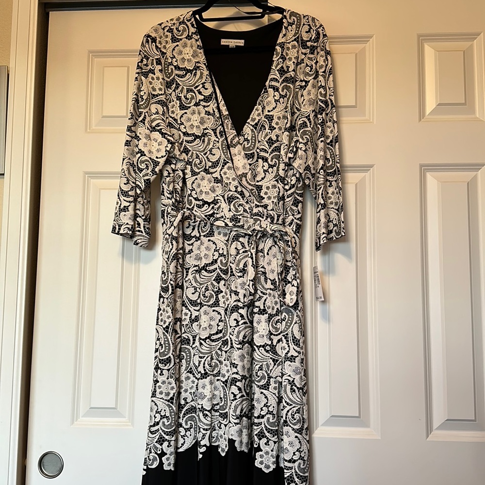 White and Black Lace Wraparound Dress — NWT